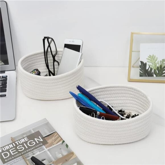 【2 Pack】 Small Storage Baskets, Natural Cotton Rope Woven Baskets for Organizing - Picture 5 of 6